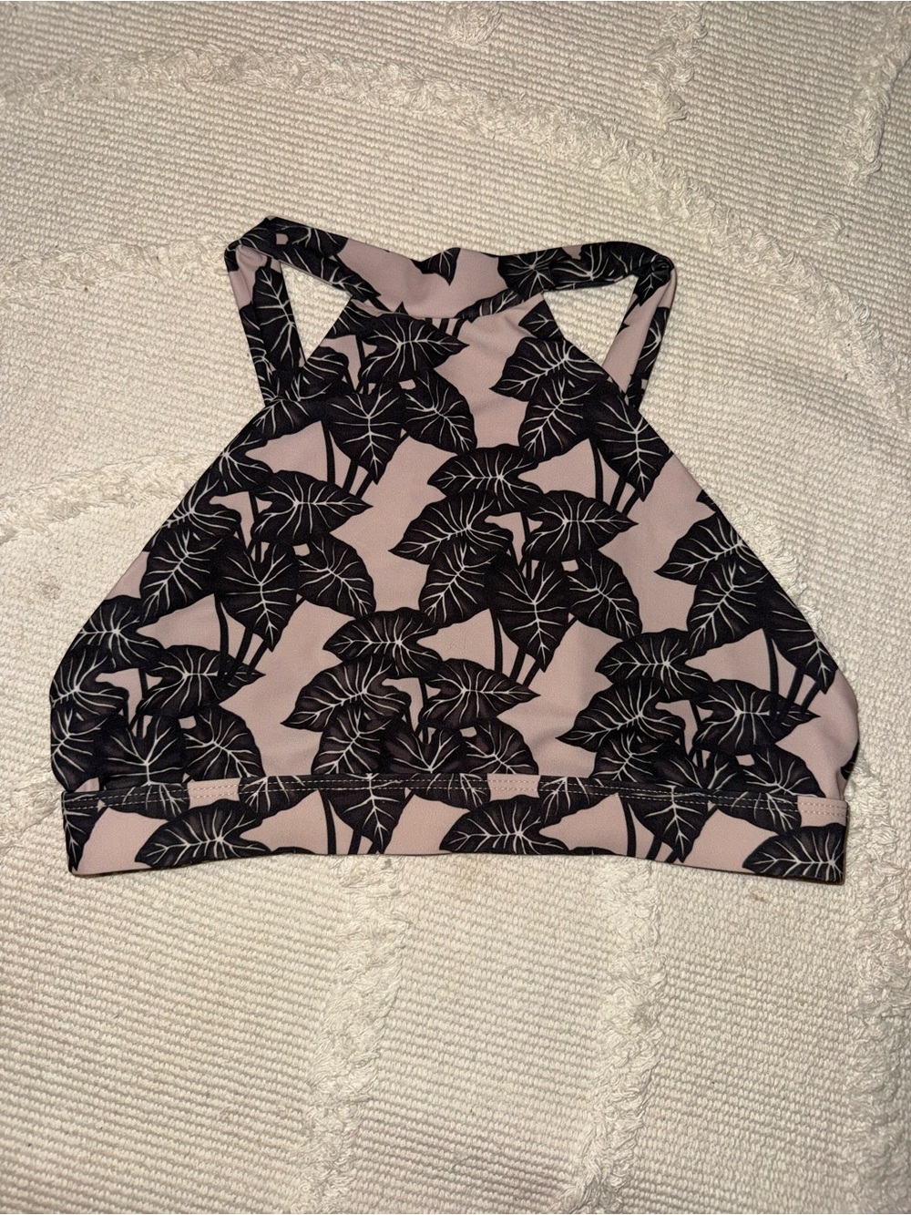 acacia swimwear Pink and Black‎ Leaf-Print High-Neck Bikini Top